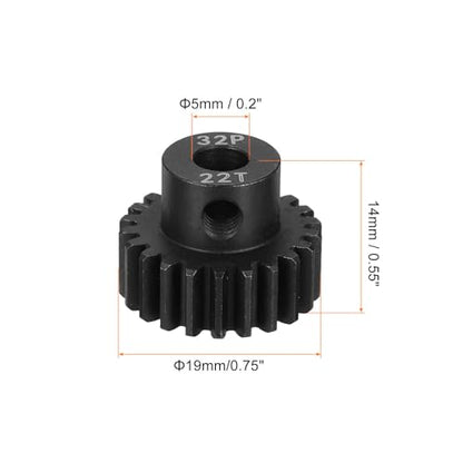 MECCANIXITY RC 32P Hardened Pinion Gear 5mm Shaft, 22T Motor Gears Carbon Steel for 1/10 RC Model Car Boat Drone - style: 22T