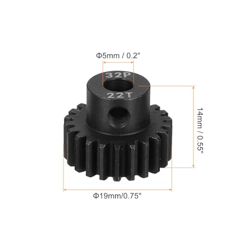 MECCANIXITY RC 32P Hardened Pinion Gear 5mm Shaft, 22T Motor Gears Carbon Steel for 1/10 RC Model Car Boat Drone - style: 22T