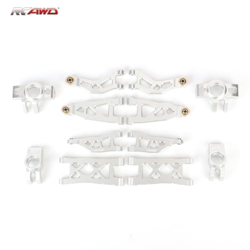 RCAWD for Losi n & ARRMA Mojave Grom Suspension Arms & Steering Set for 1/16 Desert Truck & 1/12 On-Road Upgrade, Steering Spindle & Rear Hub Carrier & Front Rear A-Arms Silver - color: Silver