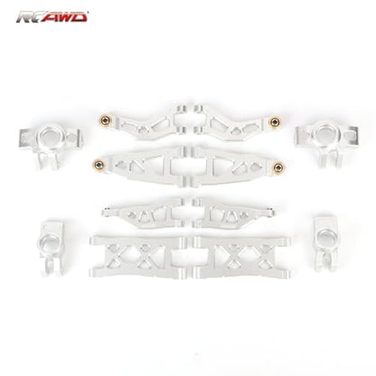 RCAWD for Losi n & ARRMA Mojave Grom Suspension Arms & Steering Set for 1/16 Desert Truck & 1/12 On-Road Upgrade, Steering Spindle & Rear Hub Carrier & Front Rear A-Arms Silver