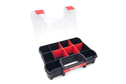 Taytools 10 Compartment Small Parts Organizer Box - Dual Latch Portable Tool Box with Removeable Dividers for Storing Hardware, Screws, Bolts, Nails, Beads or Jewely