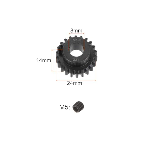 uxcell Mod 1 22T Pinion Gear 8mm Bore Hardened Steel Motor Rack Spur Gear for RC Car Truck Gear Drive