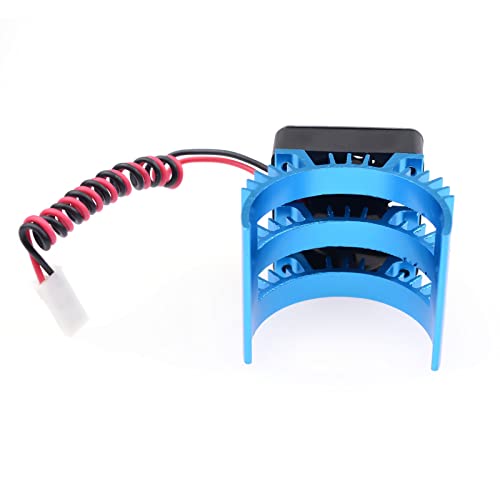 Surpass Aluminum RC Motor Heat Sink with 5-8.45V Cooling Fan for 1/10 RC Car Truck Buggy Crawler 540 550 3650 Size Motor Black&Blue - style: Plastic single fan with blue Heatsink