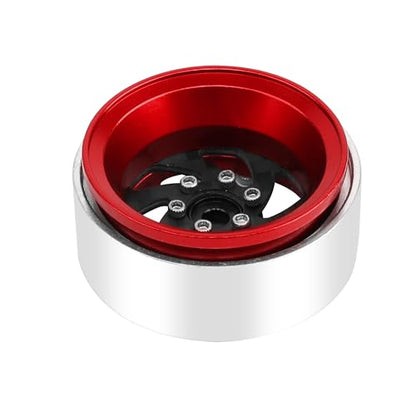 ModuWheel 1.3" Negative Offset Aluminum + Carbon Fiber Base Beadlock Wheels for 1/24 1/18 SCX24 TRX4m Ascent-18 RC Crawler (red) - color: red