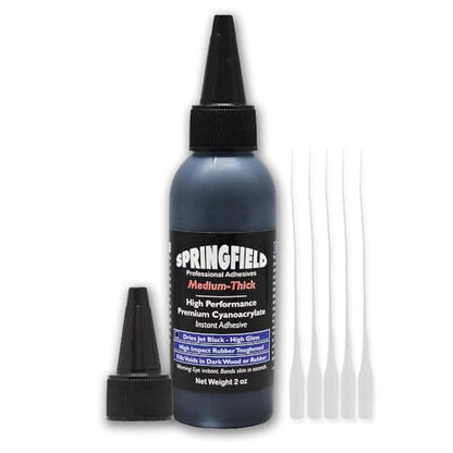 Black Rubber Toughened CA Glue - 2oz Premium Cyanoacrylate Super Glue - Medium-Thick 500 CPS Viscosity Adhesive - RC Tire Glue, Speaker Repair, Knot Filler, Woodworking, Hobby by Springfield Speaker - color: Black Rubberized