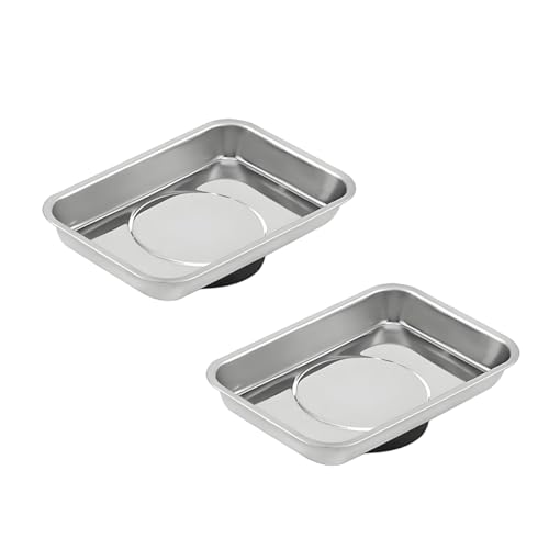 Wevdn 2 PCS Magnetic Tray Holders, 2.5"×3.6" Stainless Steel Square Magnetic Parts Tray Set, Heavy Duty Thickened Tray Bowl for Screws Bolts Nuts Metal Parts, Magnetic Tray for Mechanic's - size: M-Rectangular
