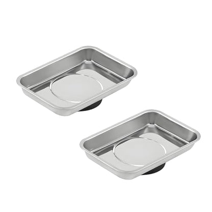 Wevdn 2 PCS Magnetic Tray Holders, 2.5"×3.6" Stainless Steel Square Magnetic Parts Tray Set, Heavy Duty Thickened Tray Bowl for Screws Bolts Nuts Metal Parts, Magnetic Tray for Mechanic's - size: M-Rectangular