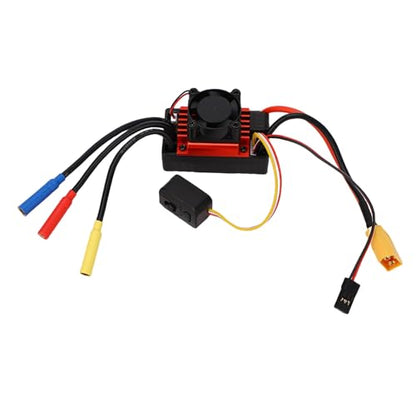 Yunseity 60A Brushless ESC for 1/10 RC Car, Electric Speed Controller with Cooling Fan, 2-3S LiPo Compatible, Sensorless Motor Support, Design for Off Road Buggy Truck