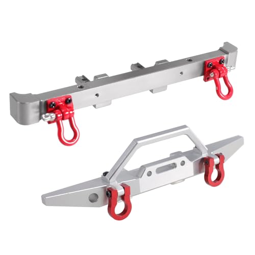 Aluminum Front and Rear Bumper Set with D-Rings Tow Hooks for MN128 for Wrangler 1/12 RC Crawler Upgrade Parts (Silver) - color: Silver
