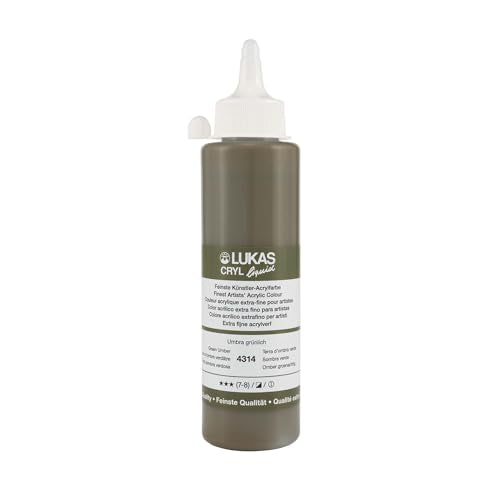 Lukas Cryl Liquid Soft Body Acrylic Paints for Painting - Professional Low Viscosity - 250 ml Bottle Green Umber - color: Green Umber