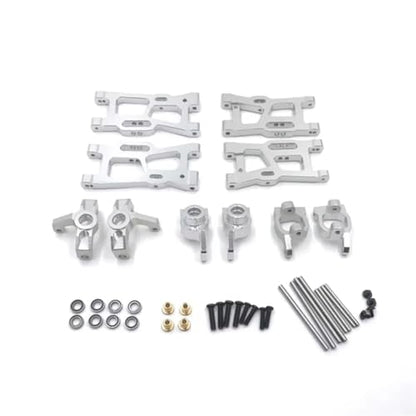 RC Steering Knuckles For Wltoys 144001 144010 124007 124008 124016 124017 124018 124019 Metal Suspension Arms Steering Cup Hub Carriers Set Upgrade Parts(Silver) - color: Silver