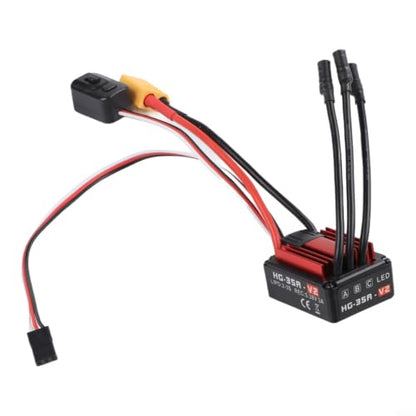 HG35A-V2 Sensorless Brushless ESC 35A Continuous Waterproof Dustproof 1/18 RC Car Controller 2-3S for lipo NiMH for multi Safety Protections External Program Port Adjustable Brake Punch Built-In 5.38V - size: D