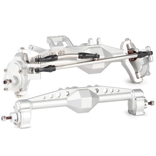 Aluminum CP43 Offset Portal Axles with BTA Servo Mount, Front Rear Silver | With S2 Steel Shaft, 7.19:1 Gear Ratio, 195mm Pin to Pin Width, Fits 1/10 Comp Rigs H10 Capra SCX10 III - color: Silver Set