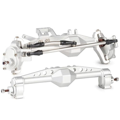 Aluminum CP43 Offset Portal Axles with BTA Servo Mount, Front Rear Silver | With S2 Steel Shaft, 7.19:1 Gear Ratio, 195mm Pin to Pin Width, Fits 1/10 Comp Rigs H10 Capra SCX10 III - color: Silver Set