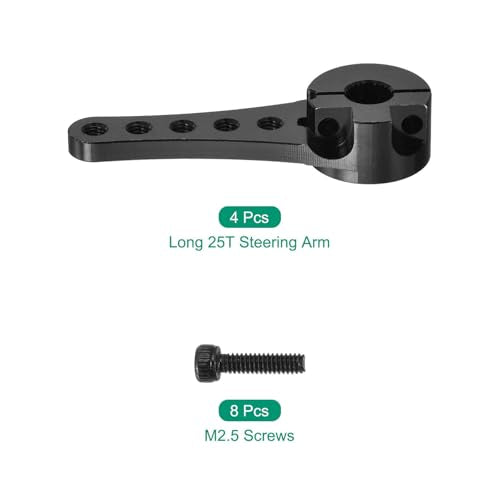 MECCANIXITY 4 Pcs Aluminum Servo Horn Long 25T 25 Teeth Steering Arm 46mm Length Black for DIY RC Car/Boat/Airplanes Boat Model with 2 Pcs Screws - color: Black