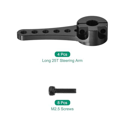 MECCANIXITY 4 Pcs Aluminum Servo Horn Long 25T 25 Teeth Steering Arm 46mm Length Black for DIY RC Car/Boat/Airplanes Boat Model with 2 Pcs Screws - color: Black