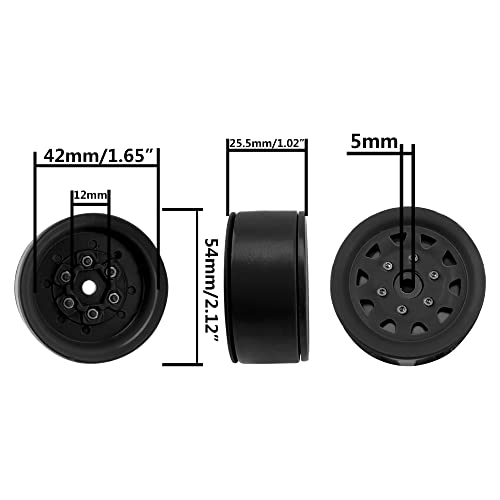 4Pcs ShareGoo Metal Wheel Hub Rims 1.9 Inch Beadlock Wheel Rim 25.5mm Thickness Compatible with Axial SCX10 90046 Wraith Traxxas TRX4 D90 Tamiya CC01 1/10 RC Crawler Car (Black) - color: Black