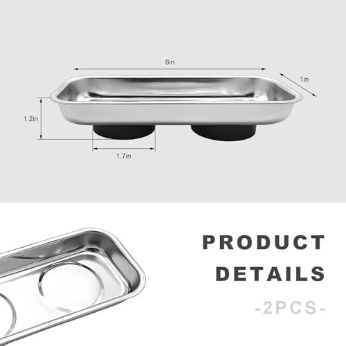 2 PCS Magnetic Tray Holders, Stainless Steel 6"x1" Rectangle Trays Metal Parts Holder with Strong Magnet, Heavy Duty Thickened Trays for Screws Bolts Nuts Washers Pins - color: Rectangle, M