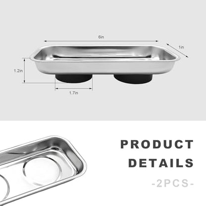 2 PCS Magnetic Tray Holders, Stainless Steel 6"x1" Rectangle Trays Metal Parts Holder with Strong Magnet, Heavy Duty Thickened Trays for Screws Bolts Nuts Washers Pins - color: Rectangle, M