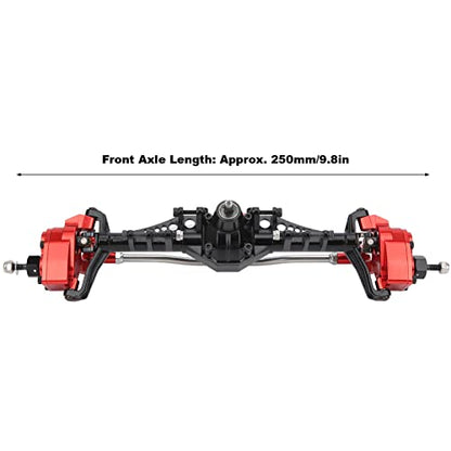 RC Front Portal Axle Assembly Heavy Duty Metal Upgrade Part for Axial Capra 1.9 UTB RC Crawler Car Durable Aluminum Alloy Hardened Steel Construction 250mm Length 1Pcs (Black Red)