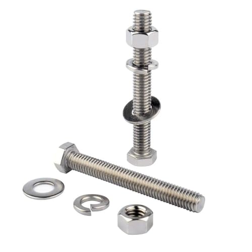 5/16-18 x 1" Hex Head Screw Bolt and Nuts Flat & Lock Washers, 304 Stainless Steel Fully Threaded, 8Sets - color: Silver, size: 5/16-18 x 1" (8Sets)