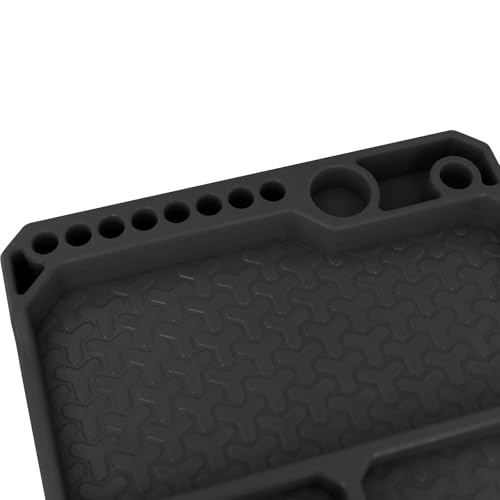 OGRC Silicone Tool Tray, Parts Organizer RC Screw Storage Plate Holder Mat | 160×160mm, with Detachable Magnetic Mats, Black - color: Black