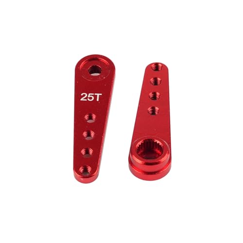 4Pcs Upgraded 25T Spline Servo Horn 37mm/1.46" Aluminum Alloy Long Servo Arm Compatible with MG995/MG996 for 1/10 1/8 RC Car Truck Crawler Boat (Red)