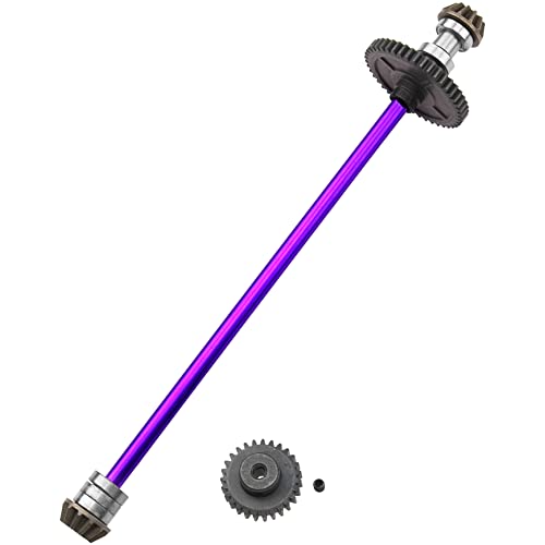 Metal Center Drive Shaft RC Car Central Transmission Shaft w/ 27T Motor Gear Upgrade Part Compatible with Wltoys 144001 1/14 RC Car Buggy (Purple) - color: Purple