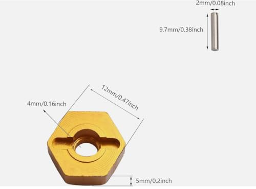 4pcs 12mm Aluminum Wheel Hex Nut Hub Adapter for HSP 102042 02100 Himoto 4WD 1/10 RC Car (Gold) - color: Gold