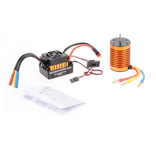 HUIOP 10T Motor, OCDAY 10T 3930KV 4 Poles Sensorless Brushless Motor and Waterproof 60A Sensorless Brushless Car ESC for 1/10 RC Car Truck Boat