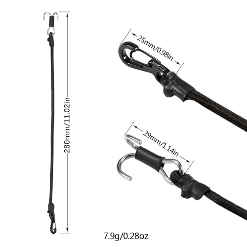 2pcs 280mm Elastic Strap Escape Rope Kinetic Winch Strap with Rescue Trailer Hook for 1/18 1/24 RC Crawler Car TRX4M High Trail SCX24 FCX24 (Black) - color: Black