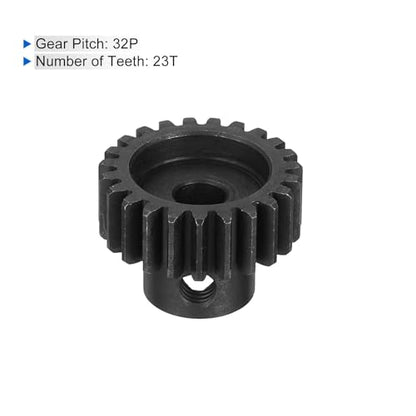MECCANIXITY 2 Pcs RC 32P Hardened Pinion Gear 5mm Shaft, 23T Motor Gears Carbon Steel for 1/10 RC Model Car Boat Drone - style: 23T