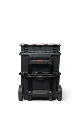 Keter Stack N Rolling Tool Box Modular Storage System 4 Piece | Black and Red, Heavy Duty, Weatherproof, All Terrain Wheels, Durable, Easy to Use, Telescoping Handle - color: Black/Red, size: 4PC System
