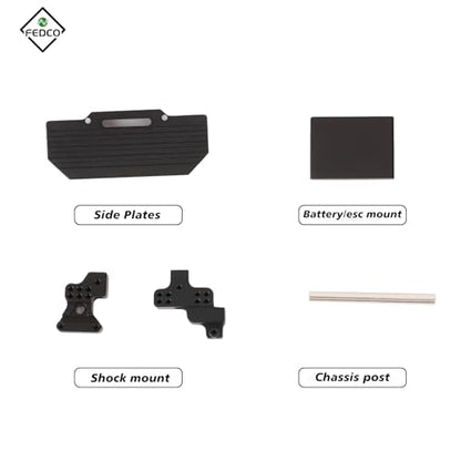 SCX24 Side Plate Rock Sliders ESC Battery Tray with Shock Mount Shock Tower ESC Mount Chassis Post SCX24 Chassis Upgrade Parts for Axial SCX24 LCG Chassis Upgrades 1/24 RC Crawler