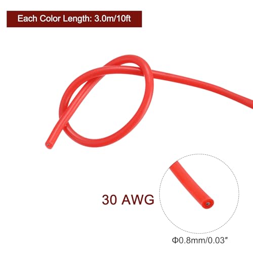 MECCANIXITY 30 Gauge Wire Silicone Wire 30AWG Electrical Wire Stranded Wire Tinned Copper Wire High Temp Hookup Wire 6 Color 3.0m/10ft for Car Model Electric Appliances 6pcs - size: 30AWG, 10ft