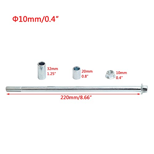 Mokuo 10mm 220mm Front Rear Axle with Bushing 6mm 20mm 32mm Fit for Motorcycle Pit Dirt Bike Moped Scooter QUAD ATV Mini Bike Parts - size: 10-220
