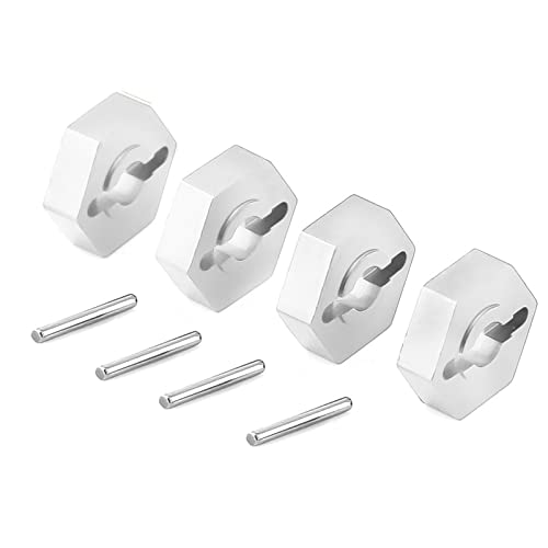 kingsea RC Front & Rear Aluminum Wheel Hubs Hex Driver Adapter 12 mm Upgrade 7154 Compatible with Traxxas 4x4 Slash E-Revo Summit 1/16 Truck Car - color: Silver