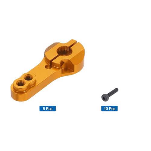 MECCANIXITY 5 Pcs Aluminum Servo Horn 25T Steering Arm 35mm Length Gold Suitable for DIY RC Car/Boat/Airplanes Boat Model Accessories with 2 Pcs Screws - color: Gold