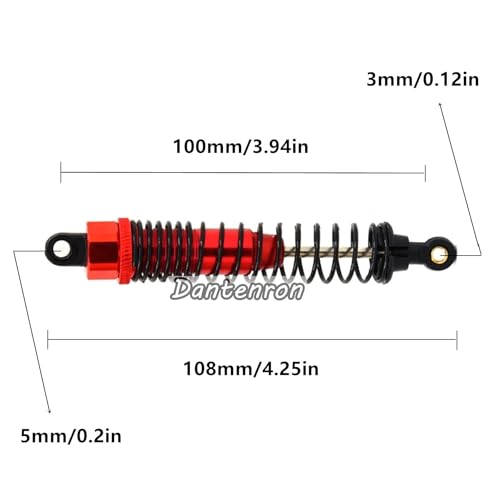 4Pack 1/10 RC Truck Car Adjustable Shock Absorber Damper 108004 Upgrade Parts 108mm Oil 108mm Oil Adjustable Alloy Aluminum Shock For 1:10 HSP 94188 94108 94111 Redcat Volcano (Red) - color: Red