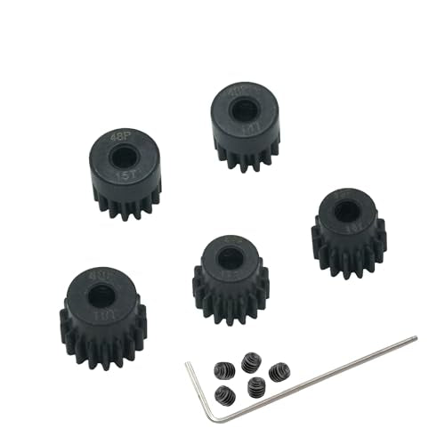 5-Pack Steel 48P Pinion Gear Sets 14T 15T 16T 17T 18T with Screws for 3.175mm (1/8-Inch) Shaft 1/10 RC Car Brushless Brush Motor - size: 14T 15T 16T 17T 18T