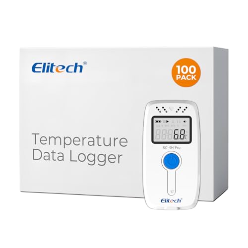 Elitech RC-4 Temperature Data Logger Recorder with External Temperature Sensor-100PACK | 64000 Storage Points, -40~185°F, Built-in Buzzer, Auto PDF/CSV Reports, Official Calibration Certificate for Compliance - color: RC-4, size: RC-4 Temp Probe