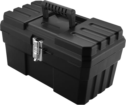 Akro-Mils 14-Inch Plastic Toolbox with Removable Tray, Steel Latch & Padlock Eye, Industrial-Grade Tool Box for Tools, Crafts, First Aid & Hobby Supplies, 14" x 8" x 8", Made in USA, Black (09514) - color: Black, size: 1-Pack