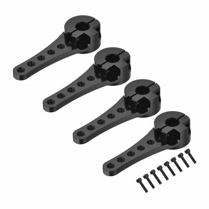 MECCANIXITY 4 Pcs Aluminum Servo Horn Long 25T 25 Teeth Steering Arm 46mm Length Black for DIY RC Car/Boat/Airplanes Boat Model with 2 Pcs Screws - color: Black