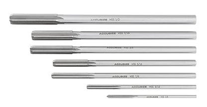 Accusize Industrial Tools Chucking Reamer Set, 1/8" to 1/2" by 1/16", 7 Pc | HSS M2 Premium, Straight Flute, Right Hand Cut, ANSI, Aluminum Case, 5528-SH00 - size: Fractional 1/8" thru 1/2" by 16ths