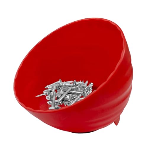 5.7 Inch Magnetic Nut Cup, Dual-Sided Magnetic Bowl, Curved Tool Tray Holds Up to 6 Lbs, Multi-Use Magnetic Parts Tray for Car Bolts Nuts Screws Small Parts Organizer(Red) - color: Red
