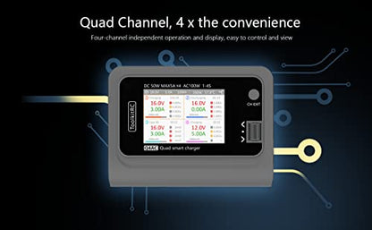 ToolkitRC Q4AC 4 x 50W 5A 1-4S Lipo AC 100W DC Smart Lithium Battery Balance Charger US Plug 4 Port DC Smart Discharger