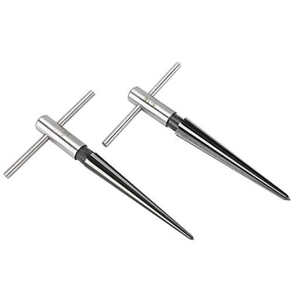 2 pcs Tapered Reamer T Handle 6 Fluted Chamfer Bridge Pin Hole Hand Held Reamer Sizes 1/8"-1/2" (3-13mm) & 5''-5/8'' (5-16mm) Handle Drilling Tools