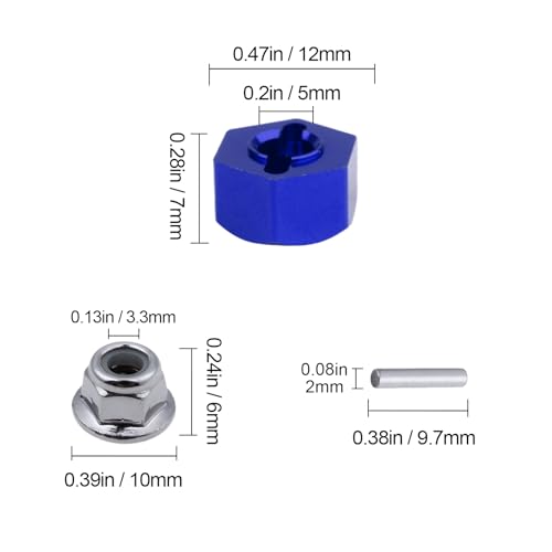 Hobbypark Anodized Aluminum Hex Wheel Hubs Pins and M4 Flanged Lock Nuts Washers Set for Traxxas Slash 2WD 1/10 Upgrade Parts Replace 1654 3654 (Navy Blue) - color: Navy Blue
