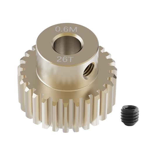 Pinion Motor Gear, M0.6 26T, 1/8 in (3.175mm) Shaft Hole | M0.6 Pitch 26 Teeth, 7075 Aluminum Alloy, 1/8 Inch Shaft Hole, RC Motor Pinion Upgrade, for 1/10 RC Brushless Crawler - size: M0.6 26T