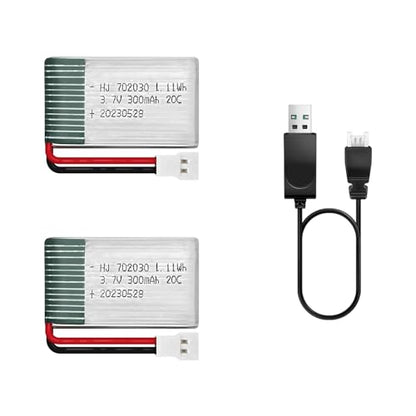 HAWK'S WORK 2 Pcs 3.7V Lipo Battery, 300 mAh Rechargeable Lithium Polymer Battery for RC Plane Helicopter Drone All Models & Toys (XH2.54 Connector) - size: 300mAh-XH